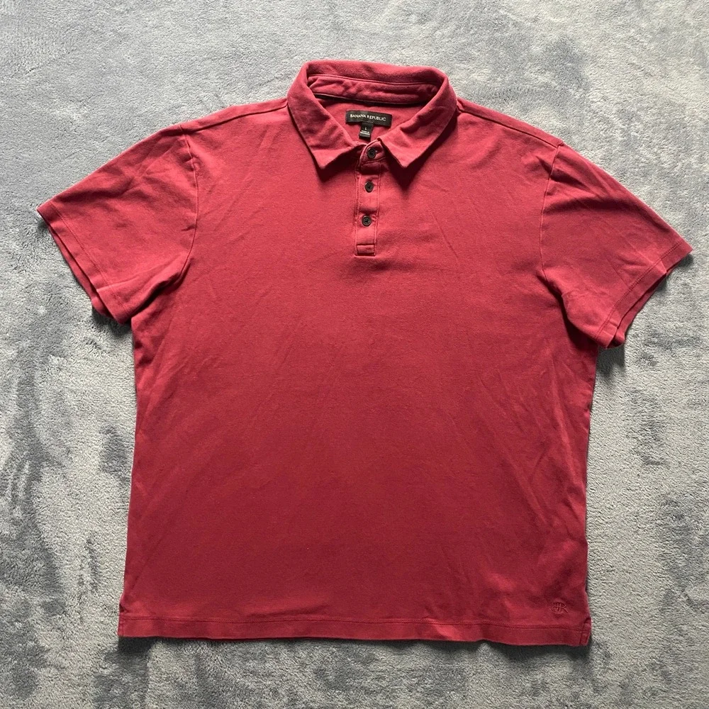 Banana Republic Mens Large Polo Shirt Red Short Sleeve Cotton 1588968 Burgundy